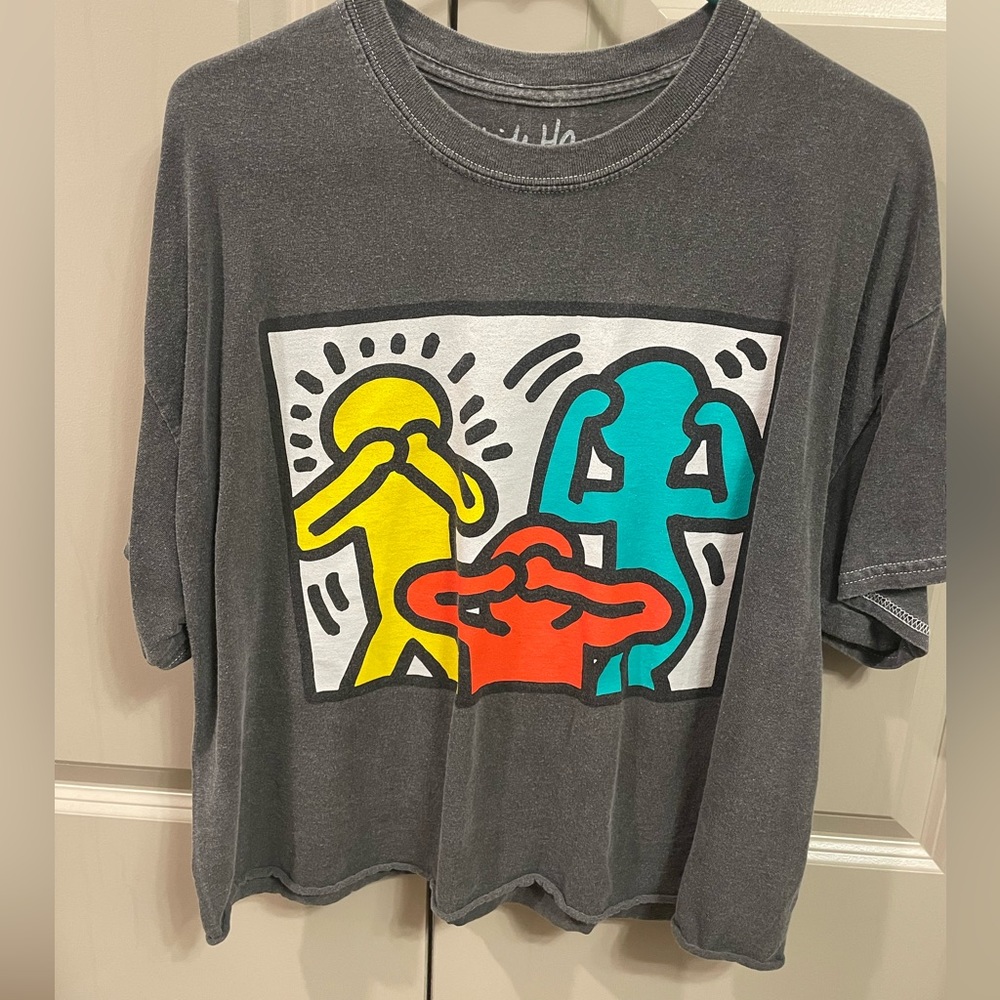 Keith Haring grey boxy crop top T-shirt size 1X